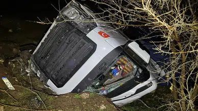 Adıyaman'da kaza : Tır şarampole devrildi, sürücü yaralandı