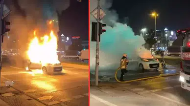 Kartal'da panik anları : Seyir halindeki araç alev alev yandı