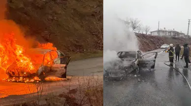 Elazığ'da seyir halindeki otomobil alev alev yandı