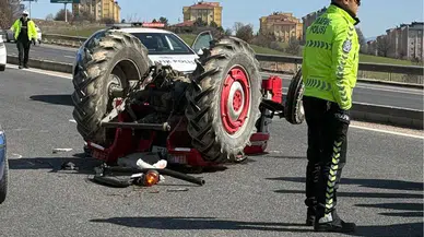 Bolu D-100'de feci kaza : Traktörün altında kalan genç ağır yaralı