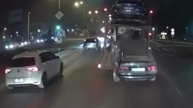 Bolu’da çekiciden düşen otomobil kamerada : Sürücüye ceza kesildi