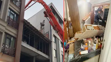 Zeytinburnu'nda inşattaki beton dökme çalışması sırasında yan binanın duvarı çöktü