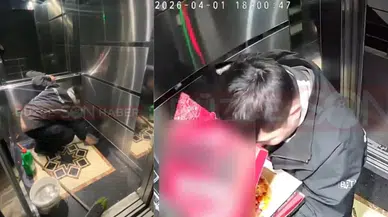 Kurye önce pizzayı yedi , ardından asansöre tuvaletini yaptı