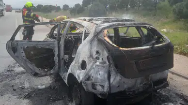 Biga-Bandırma kara yolunda yangın : Araç kullanılamaz hale geldi