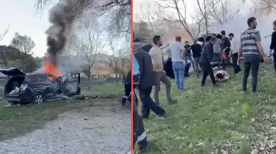 Ağaca çarpan cip alev topuna döndü : 1 ölü, 2 yaralı