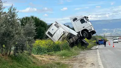 Denizli-Manisa kara yolunda tır bağa girerek şaha kalktı