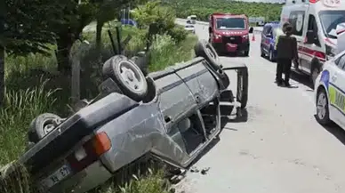 Kütahya'da otomobil işletme duvarına çarpıp takla attı : 4 yaralı