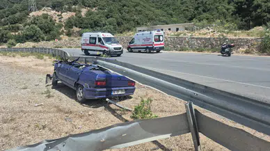 Bodrum’da korkutan kaza : Otomobil çelik bariyerlerin altına girdi