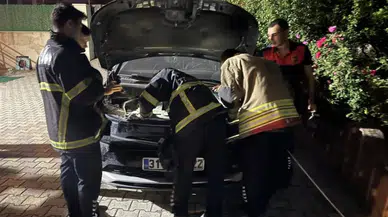 Antakya'da otomobilin motoruna sıkışan kediyi itfaiye kurtardı
