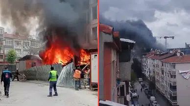Güngören'de okul inşaatında korkutan yangın : 7 konteyner küle döndü