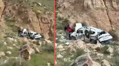 Uçuruma yuvarlanan otomobilden atlayan 2 kişi ölümden döndü