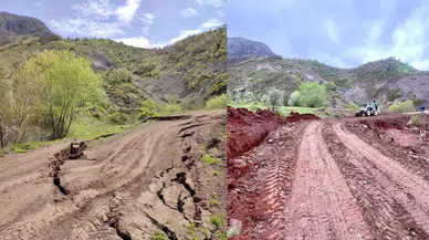 Giresun'da heyelan sonrası yol çalışmaları gerçekleştirildi