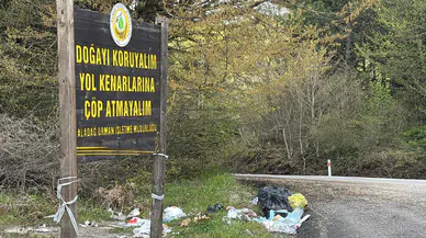 Bolu'da çirkin görüntü : ‘Çöp atmayın' tabelasının altı çöple doldu