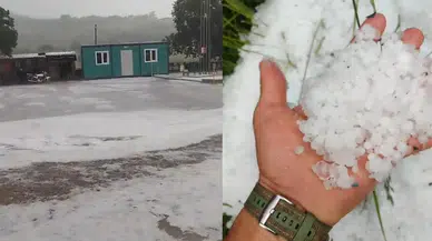 Çanakkale Ayvacık'ta dolu yağışı : Yollar beyaza büründü