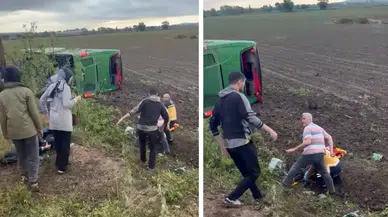 Çanakkale Biga'da yolcu otobüsü tarlaya devrildi : Çok sayıda yaralı var