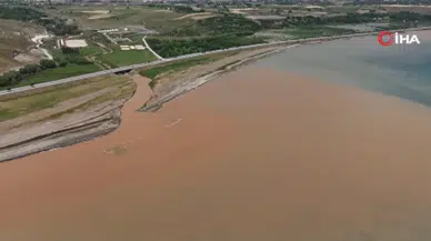 Ahlat'taki sel suları Van Gölü'ne ulaştı : Kıyı şeridi kahverengiye döndü