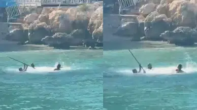 Mersin'de Yapraklı Koy'da denizin ortasında sopalı kavga
