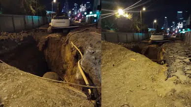 Ataşehir'de kaza : Taksi çukura düştü
