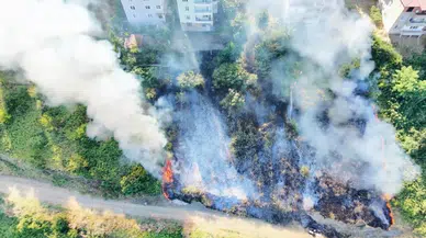 Samsun'da tarlada anız yangını