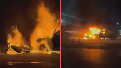 Esenyurt'ta çarpışan otomobil ile motosiklet alev alev yandı : 2 yaralı