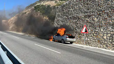 Hatay'da seyir halindeki otomobil alevlere teslim oldu