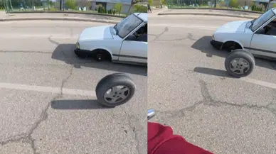Gaziantep'te seyir halindeki otomobilin lastiği çıktı