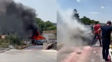 Diyarbakır'da seyir halindeki araç alev aldı