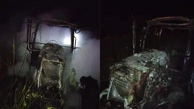 Balıkesir Gönen'de yangın : Traktör kullanılamaz hale geldi