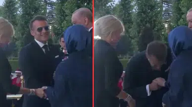 Emine Erdoğan, Macron'un elini öpmesine izin vermedi