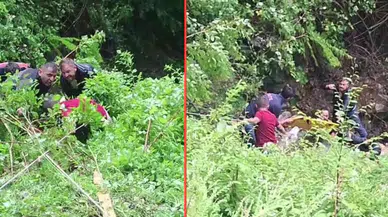 Düzce'de otomobil şarampole yuvarlandı : Sürücü uçurumda mahsur kaldı