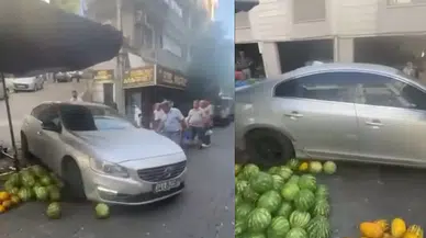 Aydın Efeler'de sürücü semt pazarına daldı, karpuzları ezdi