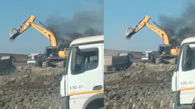 Siirt'te iş makinesi alev alev yandı
