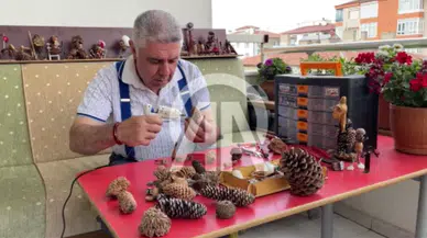 Doğadan topladığı malzemeleri sanata dönüştürüyor