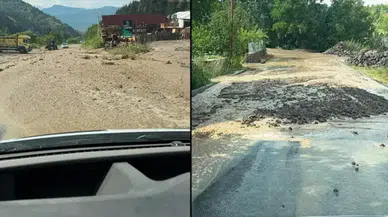 Artvin'de şiddetli yağışı : Şavşat'ta yollar çöktü, ulaşım durma noktasına geldi