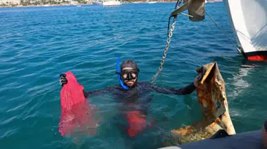 Bodrum’da deniz dibi temizliği : Gümbet sahilinden 310 kilogram atık çıkarıldı