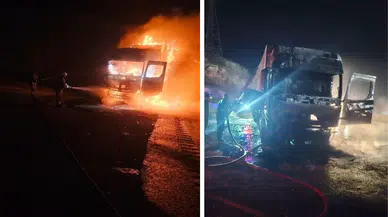 Hatay’da seyir halindeki tır alevlere teslim oldu