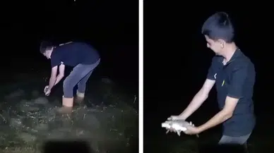 Elazığ’da oltasına takılan yavru sazanı böyle suya geri bıraktı : 'Tosun paşa ol da gel'