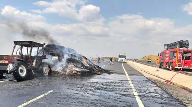 Tekirdağ'da römorkta yangın : Saman balyaları alev alev