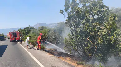 Muğla Ula'da yol kenarında yangın