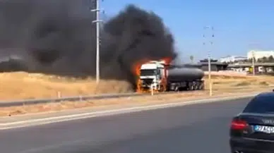Gaziantep'te seyir halindeki tanker yandı