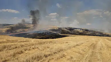 Elmadağ'daki anız yangını kontrol altına alınmaya çalışılıyor