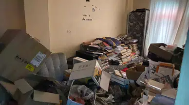 Amasya’da çöp ev skandalı : 3 katlı evden 1 ton çöp çıktı