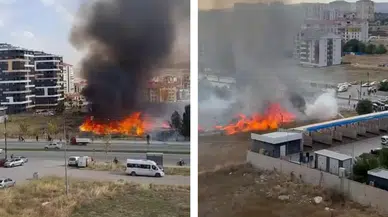 Sivas'ta korkutan anlar : Akaryakıt istasyonu yanındaki otluk alanda yangın çıktı
