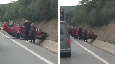 Körfez Hereke'de kontrolden çıkan otomobil takla attı