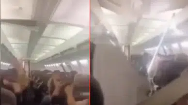 Havada korku dolu anlar : Uçağın tavanı çöktü