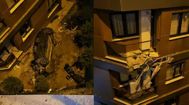 Eyüpsultan'da dehşet kaza : Otomobil binaya çarpıp bahçeye uçtu