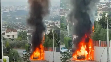 Bursa'da park halindeki araç alev alev yandı