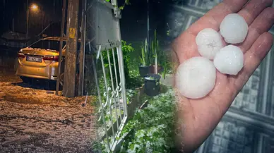 Hatay'da bir anda başladı! Ceviz büyüklüğündeki dolu çevreyi beyaza bürüdü
