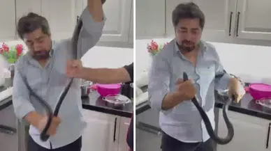 Hatay'da evin mutfağına 2 metrelik karayılan girdi ! 4 saatlik mücadeleyle yakalandı