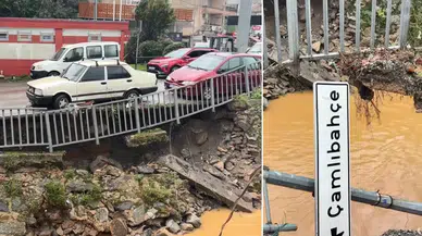 İstanbul Beykoz'da Sağanak Yağış Köprü Duvarını Çökertti